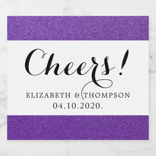 Paarse Glitter, Sparkly, Slanzend Glitter, Weddens Sparkling Wijnetiket (Enkel label)