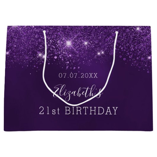 Paarse glitter sparters naam groot cadeauzakje (Voorkant)