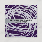 Paarse Glitter Speckles | Zilver Glitter Scribble Vierkante Visitekaartje (Voorkant)