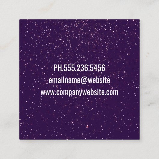 Paarse Glitter Spikkels | Zilveren Glitter Krabbel Vierkante Visitekaartje (Achterkant)