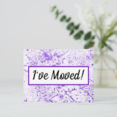 Paarse Glitter Splatter Verandering van Adres Briefkaart (Staand voorkant)