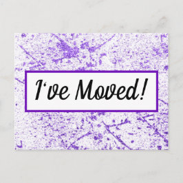 Paarse Glitter Splatter Verandering van Adres Briefkaart