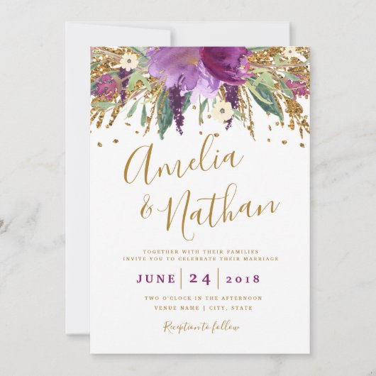 Paarse glitter sprankelende Amethist bruiloft Kaart (Voorkant)