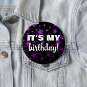 Paarse Glitter Stars Confetti Het is mijn verjaard Ronde Button 4,0 Cm (In situ)