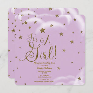 Paarse Glitter Stars Het is een meisje Baby shower Kaart