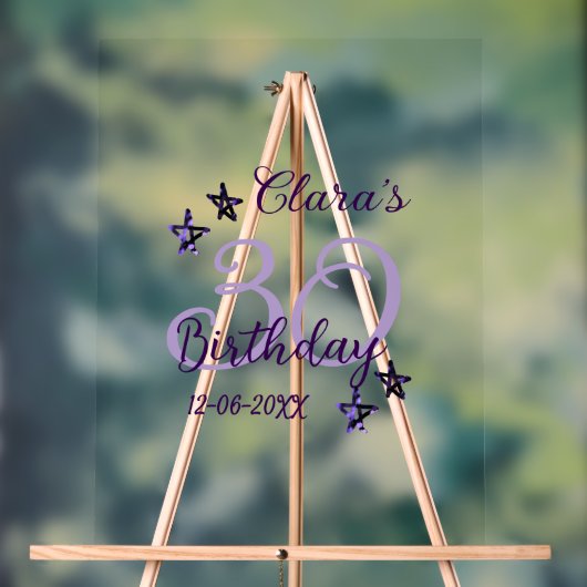 Paarse glitter sterren 30ste verjaardag moderne re acryl bord (Neutraal)