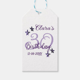 Paarse glitter sterren 30ste verjaardag moderne re cadeaulabel