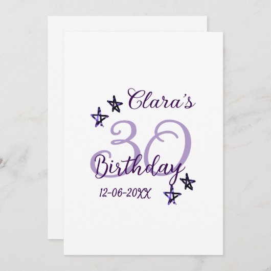 Paarse glitter sterren 30ste verjaardag moderne re kaart (Voorkant / Achterkant)