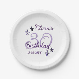 Paarse glitter sterren 30ste verjaardag moderne re papieren bordje