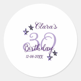 Paarse glitter sterren 30ste verjaardag moderne re ronde sticker