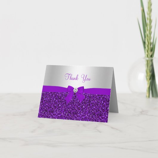 Paarse Glitter & Strikte Bedankkaart (Voorkant)