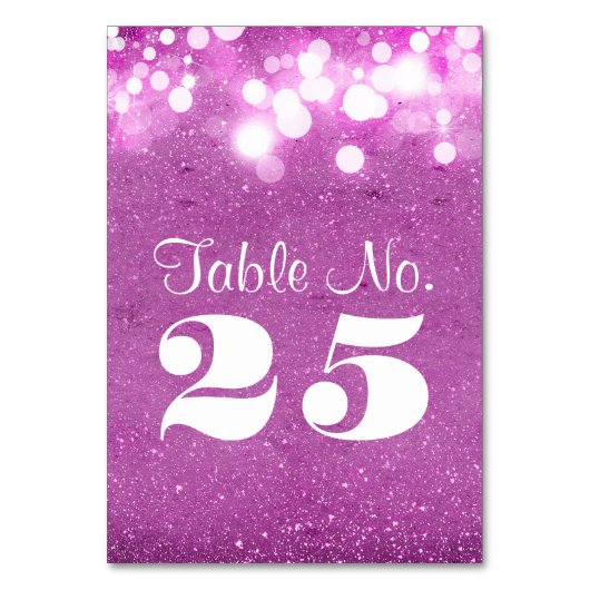 Paarse glitter string lichten tafel nummer kaart (Achterkant)