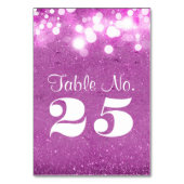 Paarse glitter string lichten tafel nummer kaart (Voorkant)