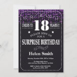 Paarse Glitter Surprise 18th Birthday Invitation Kaart<br><div class="desc">Paarse Glitter Surprise 18th Birthday Invitation. Witte Typografie. Achtergrond zwart-wit karton. Volwassen verjaardag. Mannelijke Mannen of vrouwen: Birthday. Kinder jongen of meisje Lady Teen Teenage Bday Invite. 13e 15e 16e 18e 21e 30e 40e 50e 60e 70e 80e 90e 100e. Elke leeftijd. Voor verdere aanpassing, te klikken gelieve de knoop "van...</div>