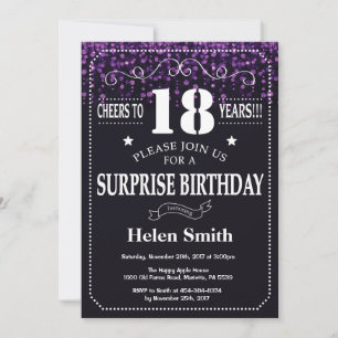 Paarse Glitter Surprise 18th Birthday Invitation Kaart
