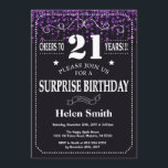 Paarse Glitter Surprise 21ste Verjaardagsuitnodigi Kaart<br><div class="desc">Paarse Glitter Surprise 21e verjaardag. Witte typografie. Zwart-wit schoolbord achtergrond. Verjaardag voor volwassenen. Verjaardag van Mannen of vrouwen. Kinder jongen of meisje dame tiener Bday Nodig uit. 13e 15e 16e 18e 20e 21e 30e 40e 50e 60e 70e 80e 90e 100e. Elke leeftijd. Voor verdere aanpassing klikt u op de knop...</div>