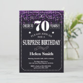 Paarse Glitter Surprise 70e verjaardag Kaart (Staand voorkant)