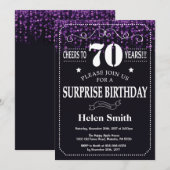 Paarse Glitter Surprise 70e verjaardag Kaart (Voorkant / Achterkant)