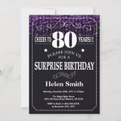 Paarse Glitter Surprise 80th Birthday Invitation Kaart (Voorkant)