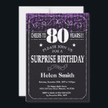 Paarse Glitter Surprise 80th Birthday Invitation Kaart<br><div class="desc">Paarse Glitter Surprise 80th Birthday Invitation. Witte Typografie. Achtergrond zwart-wit karton. Volwassen verjaardag. Mannelijke Mannen of vrouwen: Birthday. Kinder jongen of meisje Lady Teenage Bday Invite. 13e 15e 16e 18e 21e 30e 40e 50e 60e 70e 90e 100e. Elke leeftijd. Voor verdere aanpassing, te klikken gelieve de knoop "van de Aanpassing...</div>
