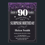 Paarse Glitter Surprise 90th Birthday Invitation Kaart<br><div class="desc">Paarse Glitter Surprise 90th Birthday Invitation. Witte Typografie. Achtergrond zwart-wit karton. Volwassen verjaardag. Mannelijke Mannen of vrouwen: Birthday. Kinder jongen of meisje Lady Teen Teenage Bday Invite. 13e 15e 16e 18e 21e 30e 40e 50e 60e 70e 80e 90e 100e. Elke leeftijd. Voor verdere aanpassing, te klikken gelieve de knoop "van...</div>
