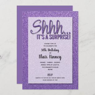 Paarse Glitter SURPRISE Birthday Invitations