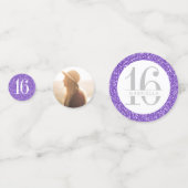Paarse Glitter Sweet 16 Aangepaste Foto Big Table Confetti (Voorkanten)