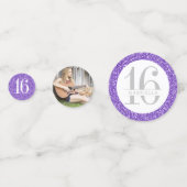 Paarse Glitter Sweet 16 Aangepaste Foto Big Table Confetti (Achterkanten)