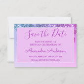 Paarse Glitter Sweet 16 Bewaar de datum Kaart (Achterkant)