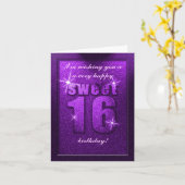 Paarse Glitter Sweet 16 Birthday Party Kaart (Gele Bloem)