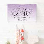 Paarse Glitter Sweet 16 Gepersonaliseerde Verjaard Spandoek (Insitu)