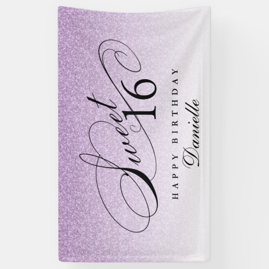 Paarse Glitter Sweet 16 Gepersonaliseerde Verjaard Spandoek (Verticaal)