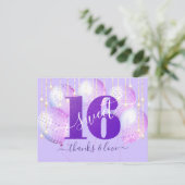 Paarse Glitter Sweet 16-jarige ballon Dank je wel Briefkaart (Staand voorkant)