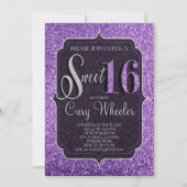 Paarse Glitter Sweet 16 uitnodiging van afgelopen  (Voorkant)