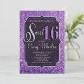 Paarse Glitter Sweet 16 uitnodiging van afgelopen  (Staand voorkant)
