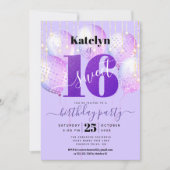 Paarse Glitter Sweet 16 Verjaardag Girly Balloons Kaart (Voorkant)