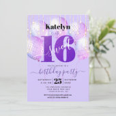 Paarse Glitter Sweet 16 Verjaardag Girly Balloons Kaart (Staand voorkant)
