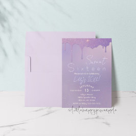 Paarse Glitter Sweet Sixteen Birthday Uitnodiging