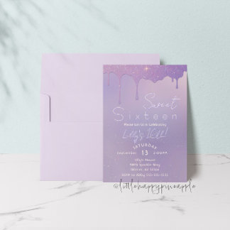 Paarse Glitter Sweet Sixteen Birthday Uitnodiging