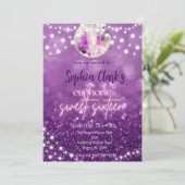 Paarse Glitter Sweet Sixteen Euphoria Uitnodiging (Staand voorkant)