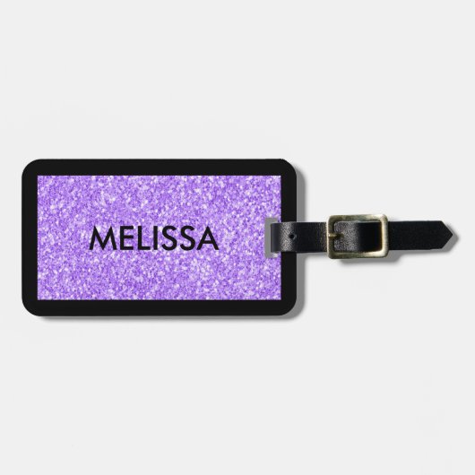Paarse glitter textuur print bagagelabel (Voorkant horizontaal)