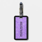 Paarse glitter textuur print bagagelabel (Achterkant verticaal)