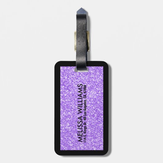 Paarse glitter textuur print bagagelabel (Achterkant verticaal)