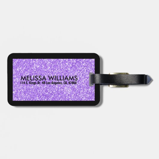 Paarse glitter textuur print bagagelabel (Achterkant horizontaal)