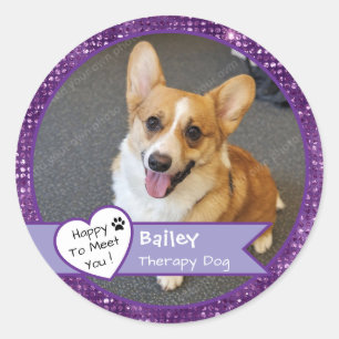 Paarse Glitter Therapiehond Bezoek Custom Ronde Sticker