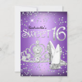 Paarse Glitter Tiara & Heels Sweet 16 Uitnodiging (Voorkant)