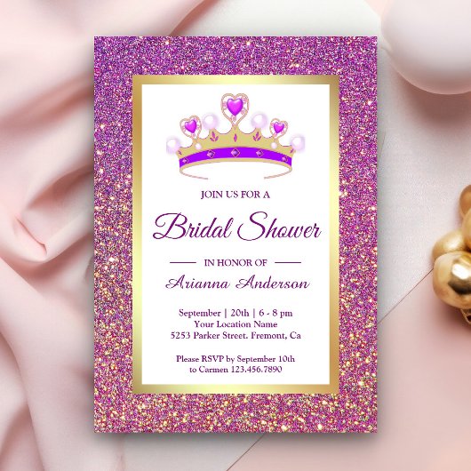 Paarse Glitter Tiara Prinses Bruiloft Feest Kaart