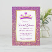 Paarse Glitter Tiara Prinses Bruiloft Feest Kaart (Staand voorkant)