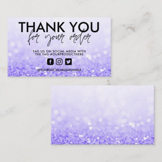 Paarse Glitter Trendy Salon Dank u Visitekaartje (Voorkant / Achterkant)