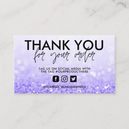 Paarse Glitter Trendy Salon Dank u Visitekaartje (Voorkant)